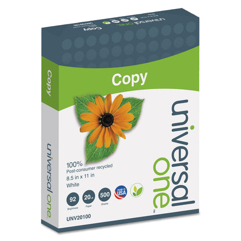 100% Recycled Copy Paper, 92 Brightness, 20lb, 8-1/2 X 11, White, 5000 Shts/ctn
