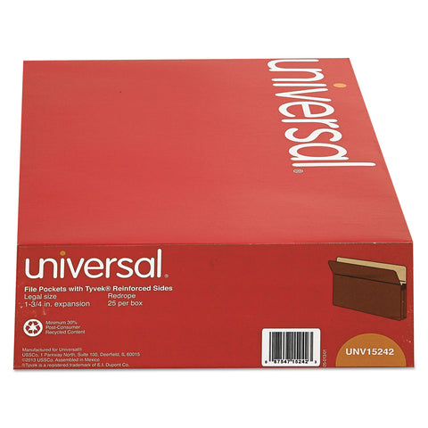 1 3/4 Inch Expansion File Pockets, Straight Tab, Legal, Redrope/manila, 25/box