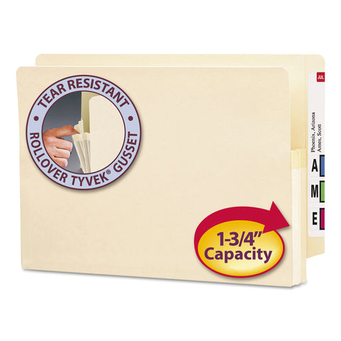 1 3/4" Exp End Tab File Pocket, Straight Tab, Legal, Manila, 25/bx