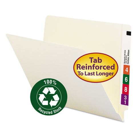100% Recycled End Tab Folders, Reinforced Tab, Letter Size, Manila, 100/box