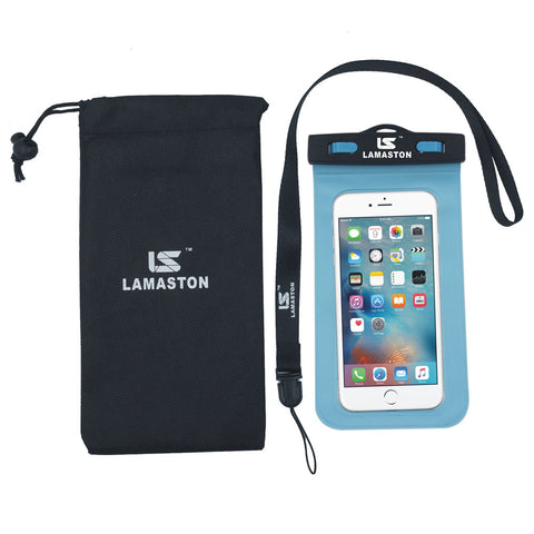 Case of 5 LAMASTON Extra Large Waterproof Phone Case for iPhone 6 Plus, 7 6S, Samsung Galaxy S6 Edge S7. Best Dust Dirt Proof, Snow proof, Waterproof Phone Pouch Bag for Cellphone up to 6 inches(Blue)