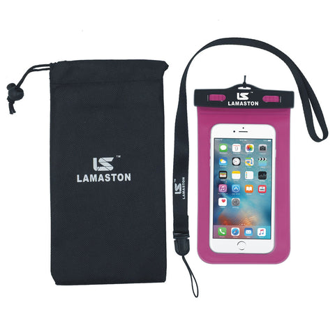 Case of 5 LAMASTON Extra Large Waterproof Phone Case for iPhone 6 Plus, 7 6S, Samsung Galaxy S6 Edge S7. Best Dust Dirt Proof, Snow proof, Waterproof Phone Dry Bag for Cellphone up to 6 inches(Pink)