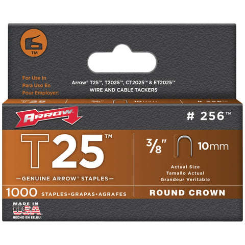 Arrow(R) 256 T25 Round Crown Staples, 3/8"/10mm; 1,000 pk