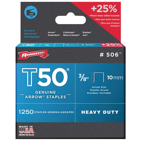 Arrow(R) 50624 T50(R) Staples, 1,250 pk (3/8")