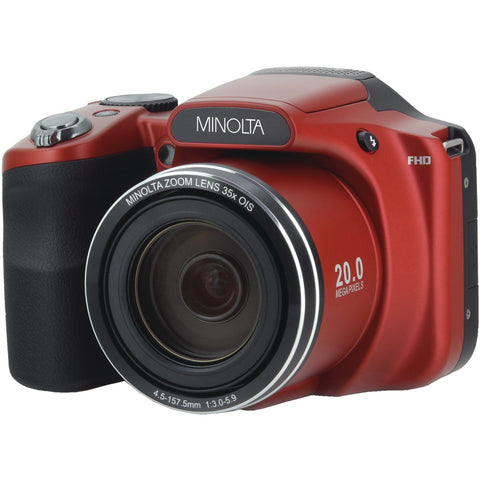 Minolta(R) MN35Z-R 20.0-Megapixel 1080p Full HD Wi-Fi(R) MN35Z Bridge Camera with 35x Zoom (Red)