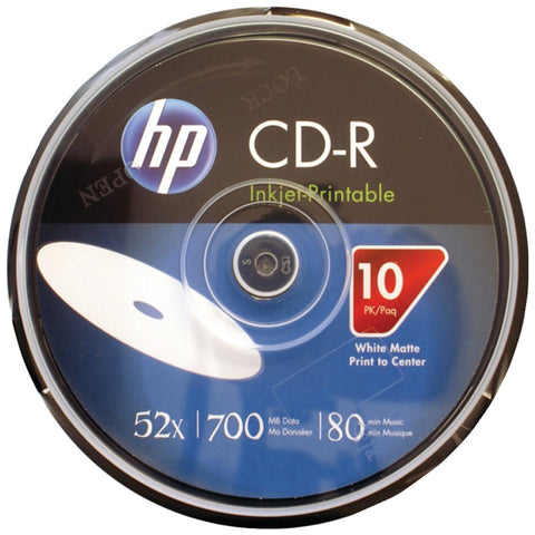 HP(R) CR52WJH010CB 700MB 80-Minute 52x Printable CD-Rs, 10-ct Spindle