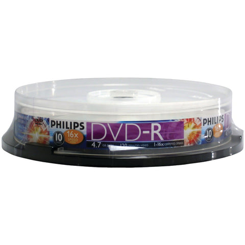 Philips(R) DM4S6B10F/17 4.7GB 16x DVD-Rs (10-ct Cake Box Spindle)