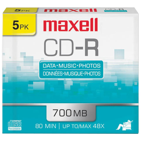 Maxell(R) 623205/648205 700MB 80-Minute CD-Rs (5 pk; Slim Jewel Cases)
