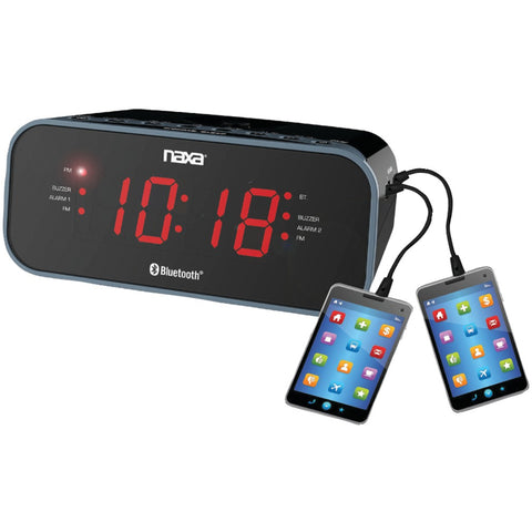 Naxa(R) NRC-182 Bluetooth(R) Dual Alarm Clock Radio with 2 USB Charge Ports