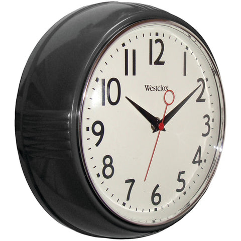 Westclox(R) 32042BK 9.5" 1950's Retro Black Case Convex Glass Clock