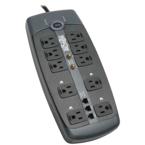 Tripp Lite(R) TLP1008TELTV 10-Outlet Surge Protector with Telephone Protection (With Coaxial/Modem Protection, 3,345 Joules)