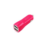 REIKO MICRO USB 2 AMP DUAL USB PORTS CAR CHARGER IN HOT PINK