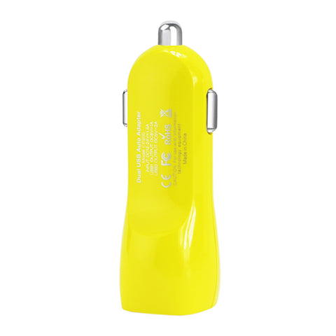 REIKO MICRO USB 2 AMP DUAL USB PORTS CAR CHARGER IN YELLOW
