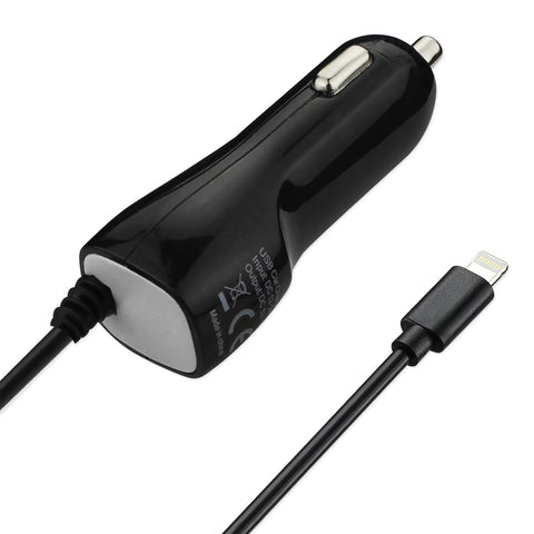 REIKO 8PIN CAR CHARGER WITH BUILT IN USB CABLE IN BLACK FOR IPHONE 6/ 6S/ 6 PLUS/ 6S PLUS/ IPHONE 7/ IPHONE 7 PLUS