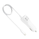 REIKO 8PIN CAR CHARGER WITH BUILT IN USB CABLE IN WHITE FOR IPHONE 6/ 6S/ 6 PLUS/ 6S PLUS/ IPHONE 7/ IPHONE 7 PLUS