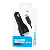 REIKO TYPE C CAR CHARGER WITH BUILT IN CABLE IN BLACK