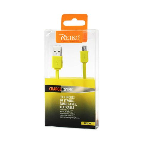 REIKO TANGLE FREE MICRO USB DATA CABLE 3.3FT IN YELLOW