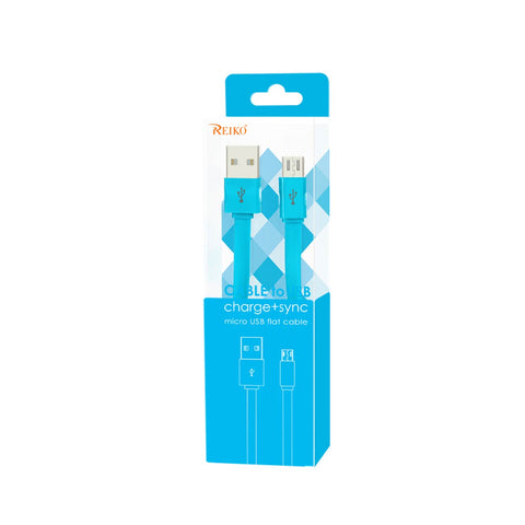 REIKO FLAT MICRO USB DATA CABLE 3.2FT IN BLUE