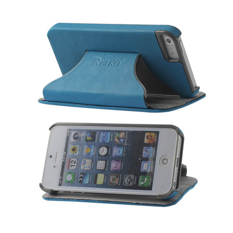 REIKO IPHONE SE/ 5S/ 5 FLIP FOLIO CASE WITH STAND IN BLUE