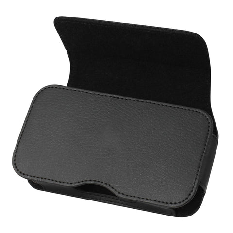 REIKO HORIZONTAL LEATHER POUCH MOTOROLA DROID X MB810 WITH METAL LOGO IN BLACK (5.42X2.98X0.79 INCHES PLUS)