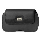 REIKO HORIZONTAL LEATHER POUCH SAMSUNG GALAXY S4 WITH METAL LOGO IN BLACK (5.53X2.90X0.46 INCHES SLIM)