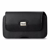 REIKO HORIZONTAL LEATHER POUCH IPHONE 6/ 6S/ 7 WITH METAL LOGO IN BLACK (5.59X2.79X0.42 INCHES SLIM)