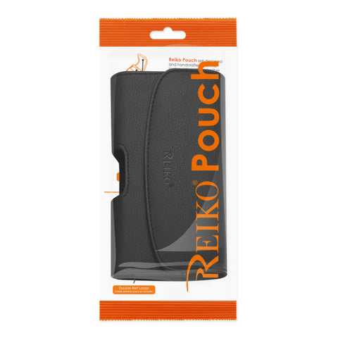 REIKO HORIZONTAL LEATHER POUCH SAMSUNG GALAXY S6/ S8 WITH EMBOSSED LOGO IN BLACK (6.05X3.18X0.67INCHES PLUS)