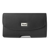 REIKO HORIZONTAL LEATHER POUCH XXL WITH EMBOSSED LOGO IN BLACK (5.12X2.91X0.94 INCHES PLUS)