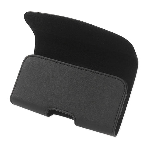 REIKO HORIZONTAL LEATHER POUCH XXL WITH EMBOSSED LOGO IN BLACK (5.12X2.91X0.94 INCHES PLUS)