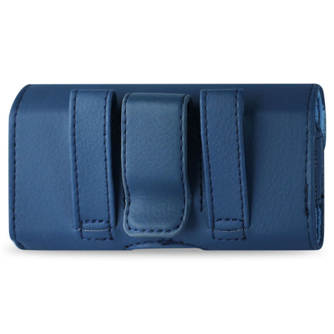 REIKO SMOOTH HORIZONTAL LEATHER POUCH NAVY IN CARDBOARD PACKAGING