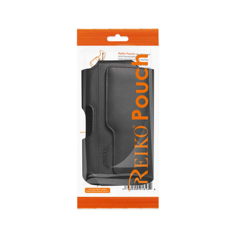 REIKO HORIZONTAL LEATHER POUCH Samsung Galaxy S4/ I9300 WITH Z LID PATTERN WITH EMBOSSED LOGO IN BLACK (5.53x2.90x0.46inches Slim)