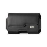 REIKO HORIZONTAL LEATHER POUCH XXL WITH Z LID PATTERN WITH EMBOSSED LOGO IN BLACK (5.12X2.91X0.94 INCHES PLUS)