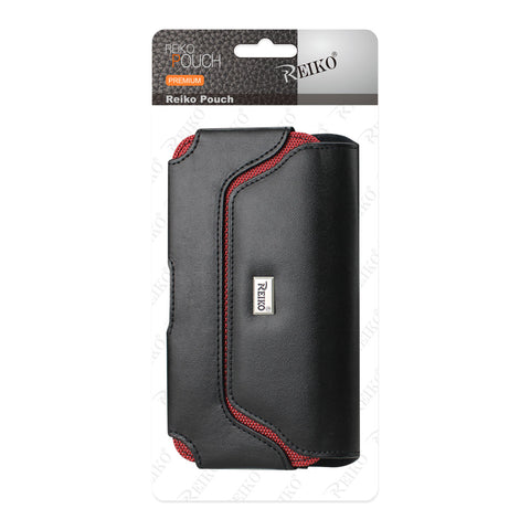 REIKO LEATHER HORIZONTAL POUCH IPHONE 6/ 6S WITH RED BEE NEST INTERIOR IN BLACK (5.84X3.04X0.67 INCHES PLUS)