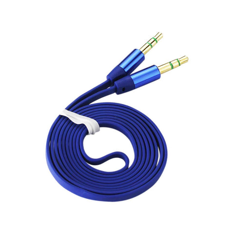REIKO STEREO MALE TO MALE FLAT AUDIO CABLE 3.2FT IN BLUE