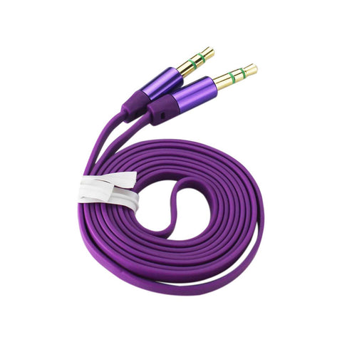 REIKO STEREO MALE TO MALE FLAT AUDIO CABLE 3.2FT IN PURPLE