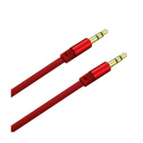 REIKO STEREO MALE TO MALE FLAT AUDIO CABLE 3.2FT IN RED