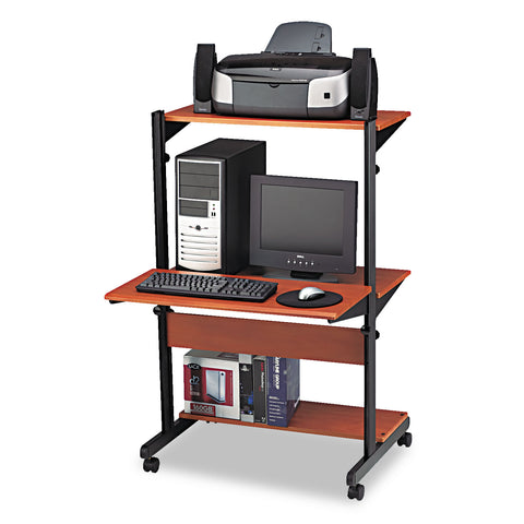 Soho Adjustable Mobile Computer Table, 32w X 31d X 50h, Medium Cherry/black