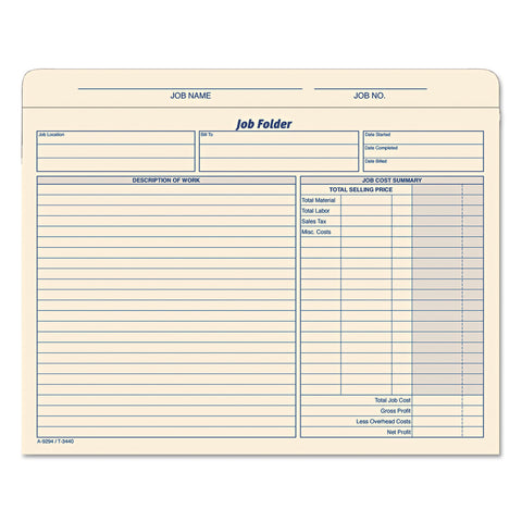 Jacket Style Job Folders, Straight, Index Top Tab, Letter, Manila, 20/pack
