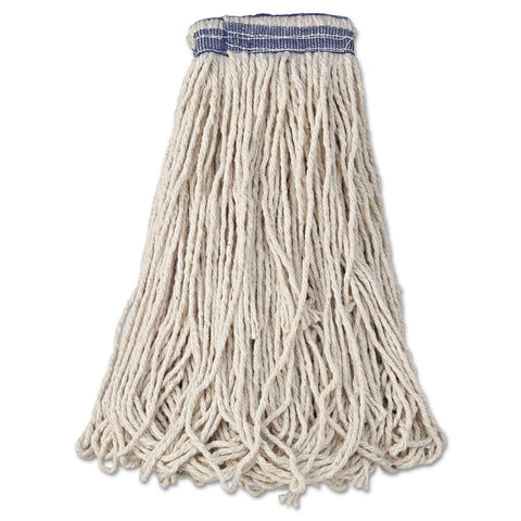 Universal Headband Mop Head, Cotton, 24oz, White, 1" Blue Band,12/carton