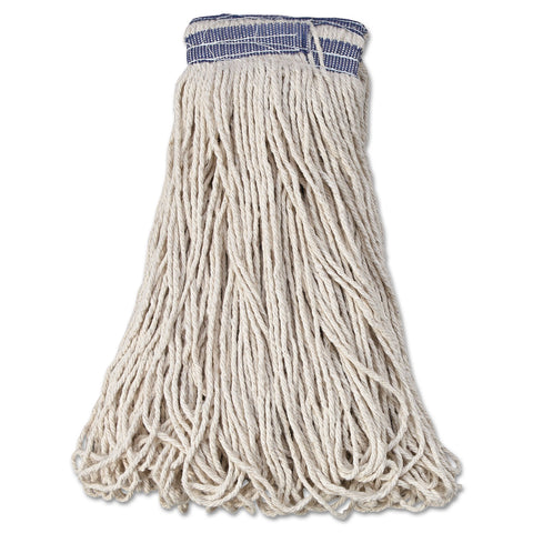 Universal Headband Mop Head, Cotton, White, 32oz, 1" Blue Band, 12/carton