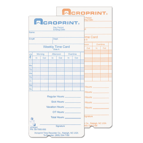 Weekly Time Cards For Atr240 And Atr360, 250/pack