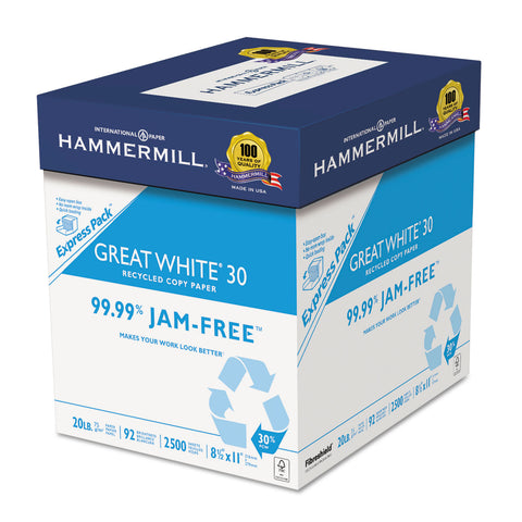 Great White Recycled Copy Paper, 92 Brightness, 20lb, 8-1/2 X 11, 2500 Shts/ctn