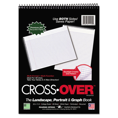 Crossover Notebook, 8 1/2 X 11 1/2, 80 Pgs, White Sheets, Assorted Cover Colors