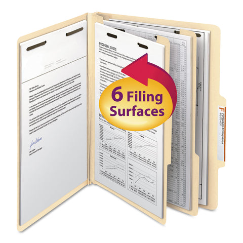 Manila Classification Folders With 2/5 Right Tab, Letter, Six-Section, 10/box