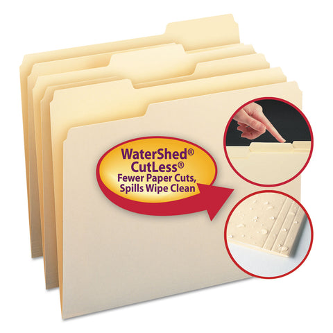 Watershed/cutless File Folders, 1/3 Cut Top Tab, Letter, Manila, 100/box