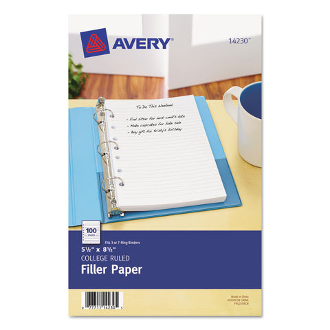Mini Binder Filler Paper, 5-1/2 X 8 1/2, 7-Hole Punch, College Rule, 100/pack