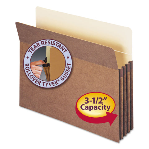 3 1/2" Exp File Pocket, Straight Tab, Letter, Manila/redrope, 50/bx