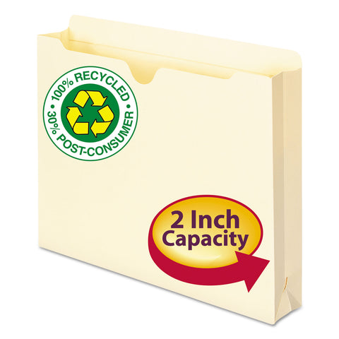 100% Recycled Top Tab File Jackets, Letter, 2" Exp, Manila, 50/box