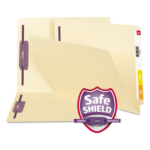 End Tab Folder With Safeshield Fastener, Manila, Letter, Straight Cut, 50/box