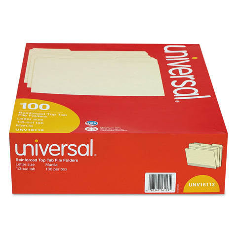 File Folders, 1/3 Cut Assorted, Two-Ply Top Tab, Letter, Manila, 100/box